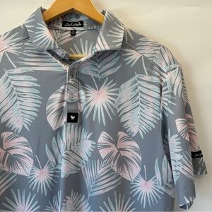 Bad Birdie Men’s M Golf Polo Bad Birdie Gray Leaf Print Mint Palm Monstera